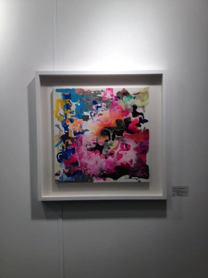 Pink abstract painting in gallery